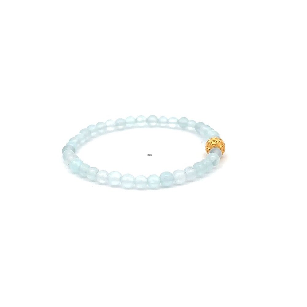 18K Gold Money Coin Ball Lucky Charm Bracelet Mini Gemstones Natural Aquamarine - Picture 5 of 7